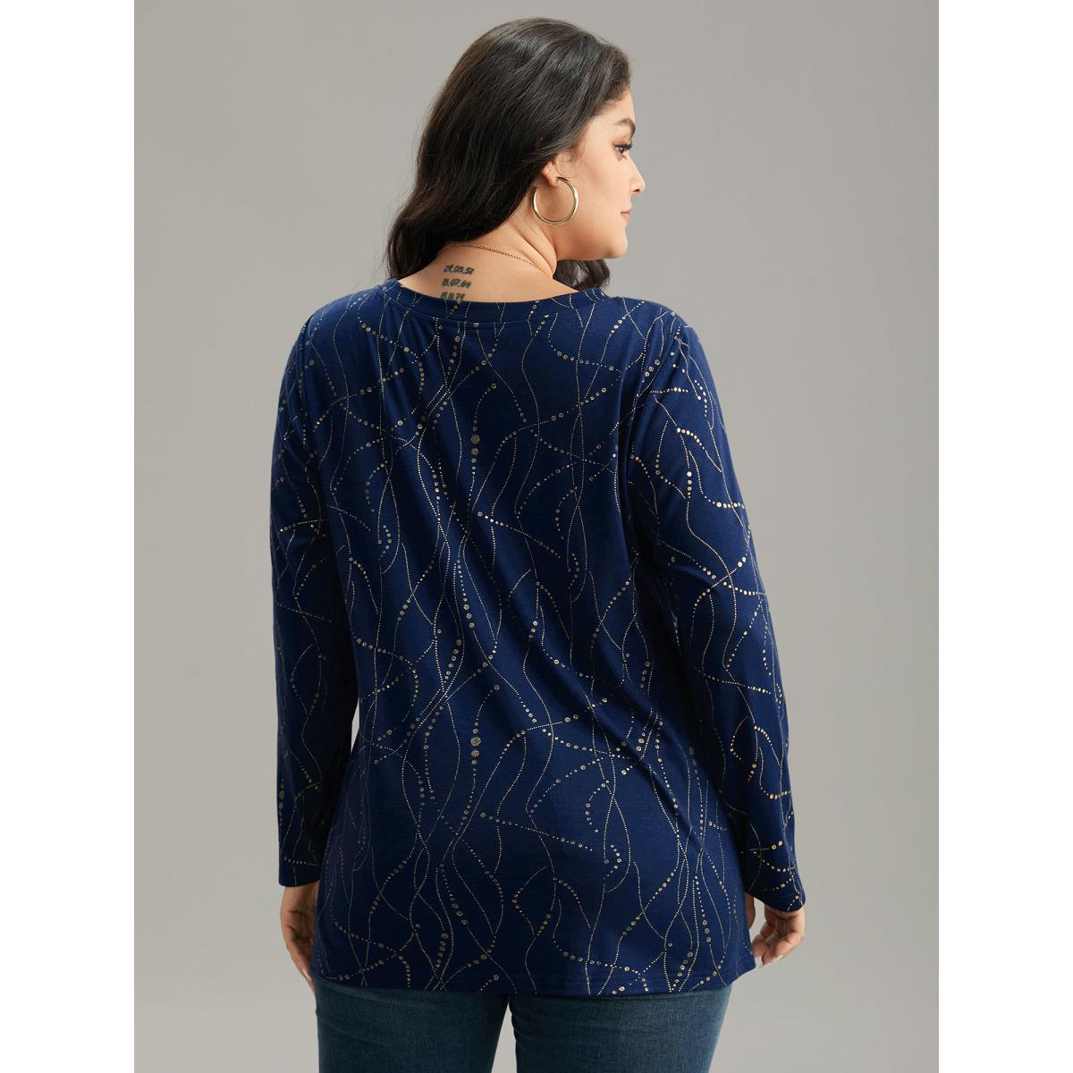 Plus Size Polka Dot Contrast Round Neck T-shirt DarkBlue Women Leisure Contrast Polka Dot Round Neck Casual T-shirts BloomChic 14-16/1X Product Image