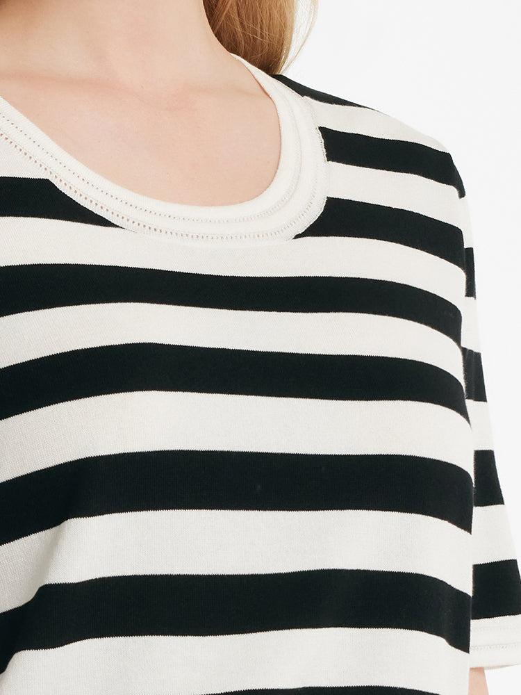 Round Neck Striped Knitted Women Top Product Image