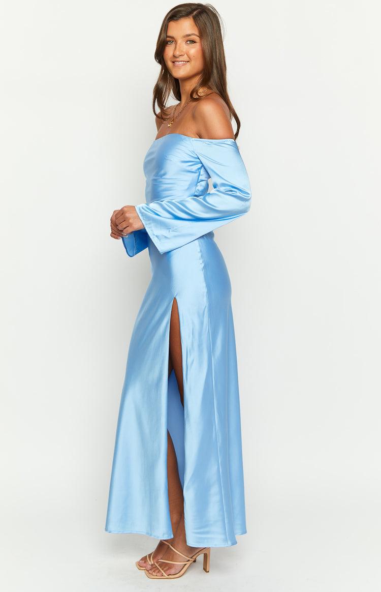 Shae Blue Satin Long Sleeve Maxi Dress Baby Product Image