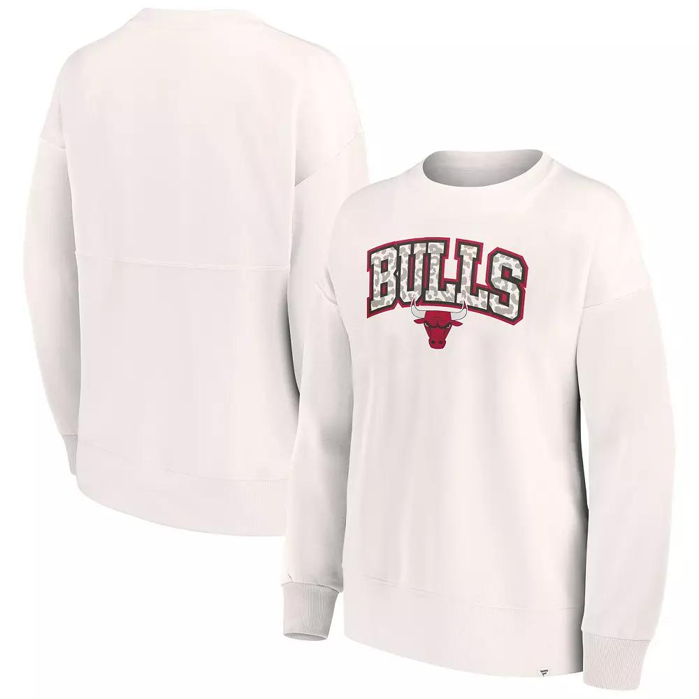 Women's Fanatics Branded White Chicago Bulls Tonal Leopard Pullover Sweatshirt,  Product Image