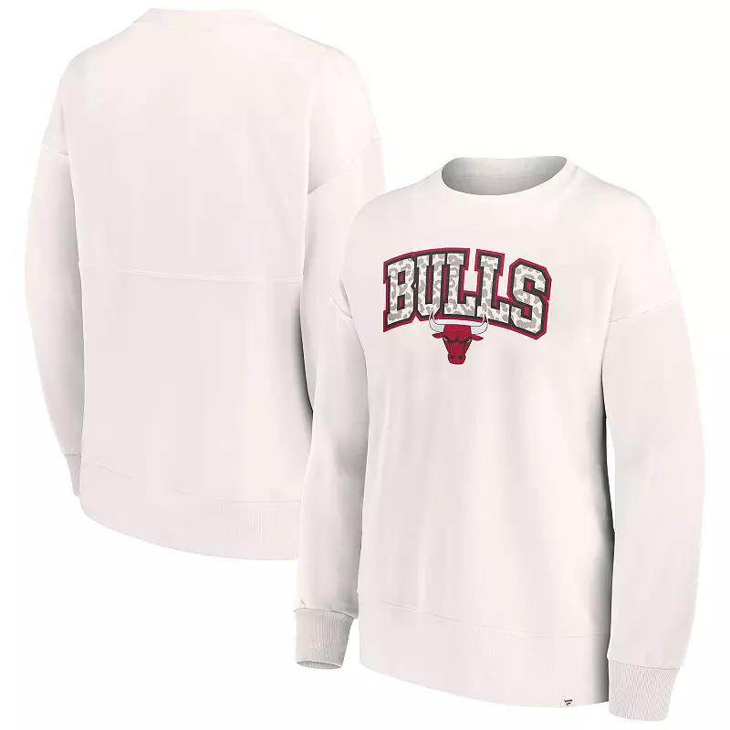 Women's Fanatics Branded White Chicago Bulls Tonal Leopard Pullover Sweatshirt,  Product Image