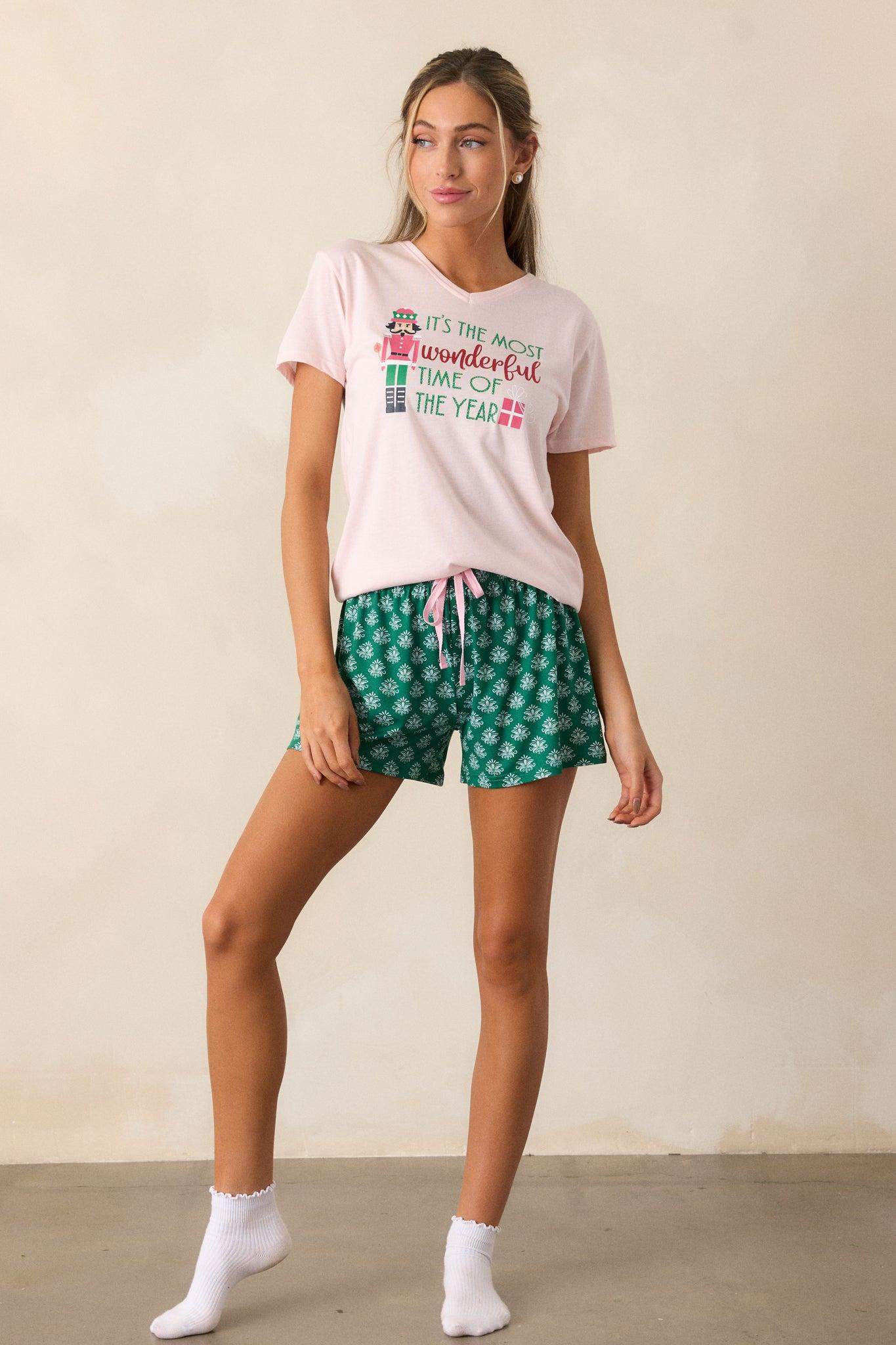 Dreamy Detours Green Fleur De Lis Pajama Shorts Product Image