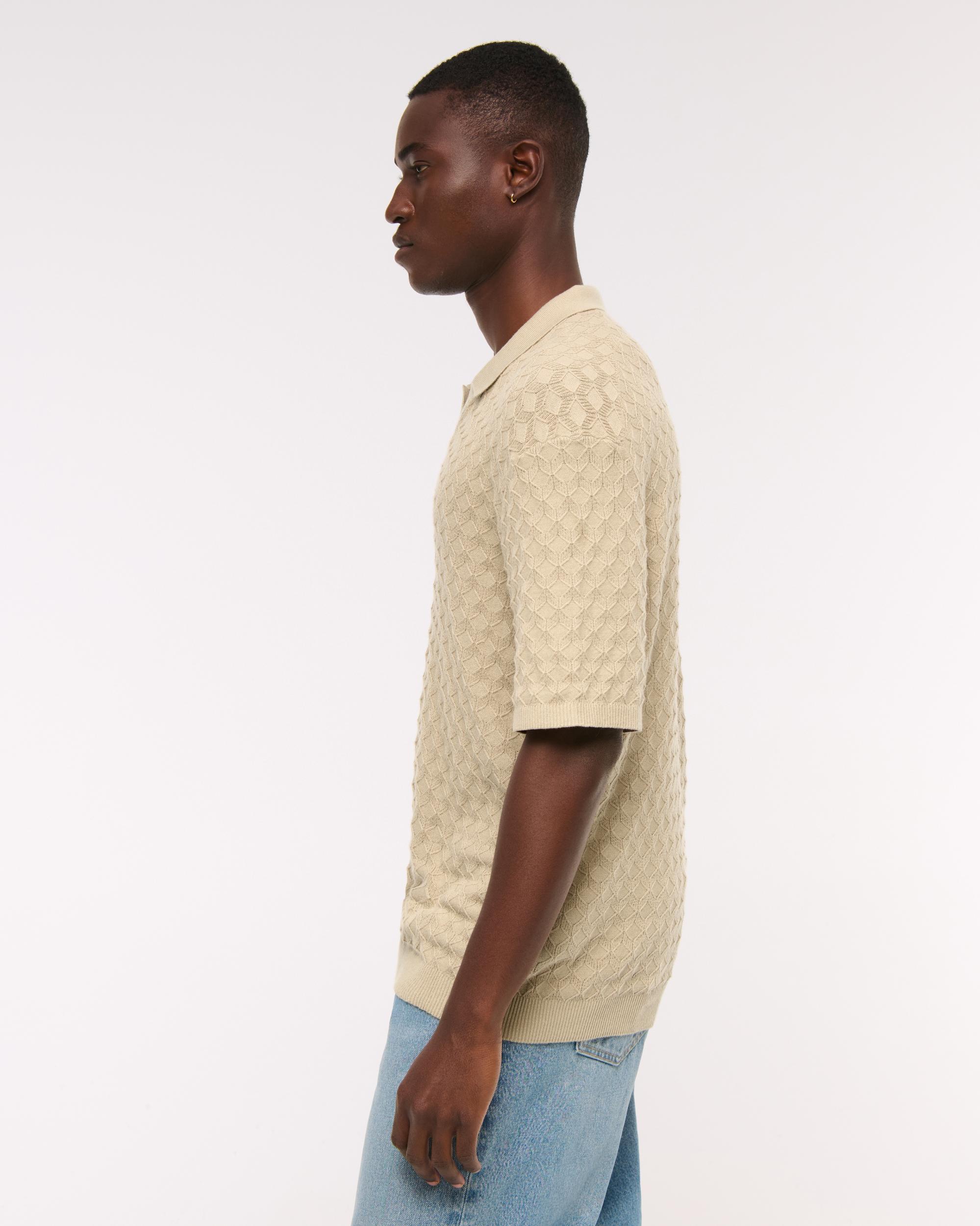 Pointelle Stitch Johnny Collar Sweater Polo Product Image