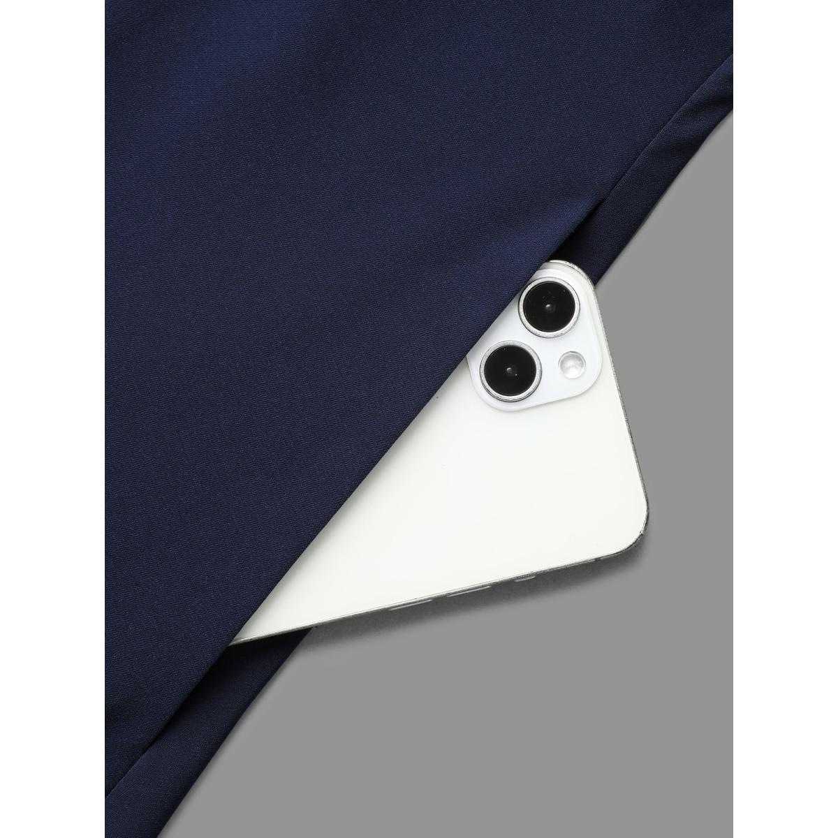 Plus Size Color-Block Stretchy Waist-Cinched Pockets Dress Indigo Women At the Office Belted Boat Neck Long Sleeve Curvy BloomChic 10/M Product Image