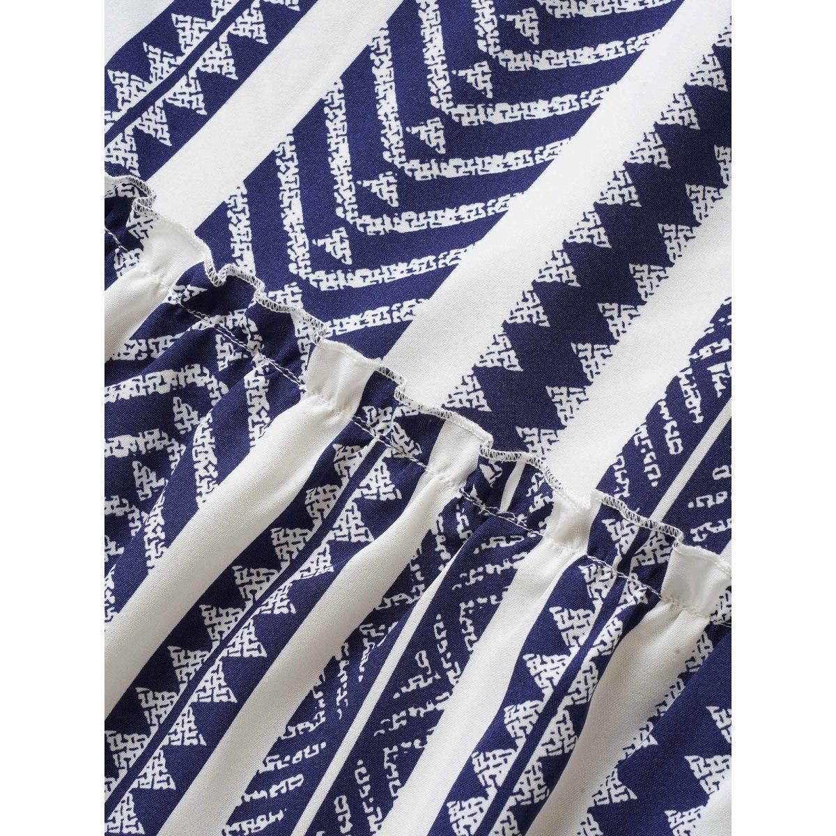 Plus Size Bandana Geometric Belted Patchwork Ruffle Hem Skirt Women Indigo Resort Non No stretch Slanted pocket Belt Vacation Skirts BloomChic 26/4X Product Image