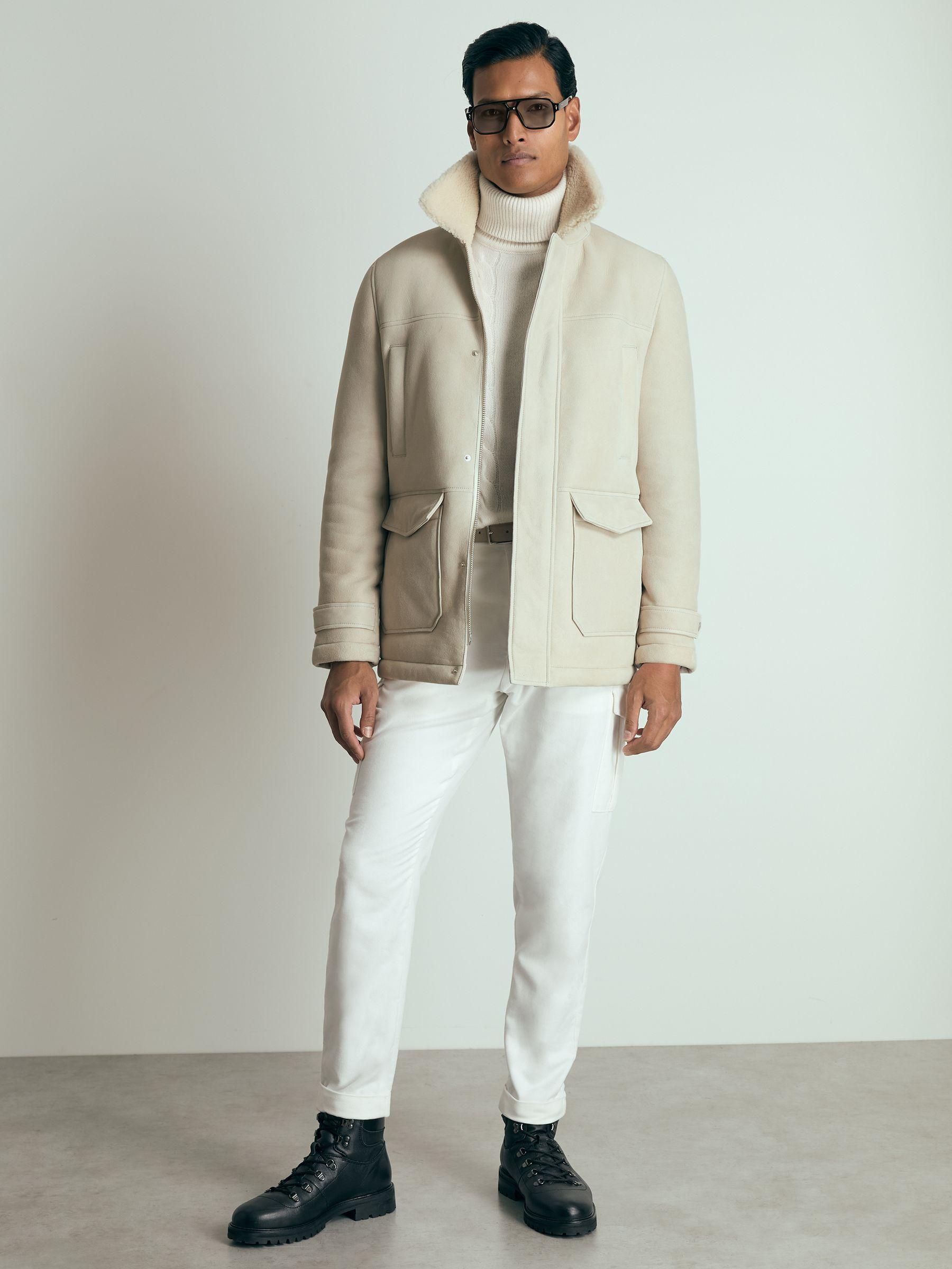 Atelier Suede Zip-Through Shearling Jacket in Off White Product Image