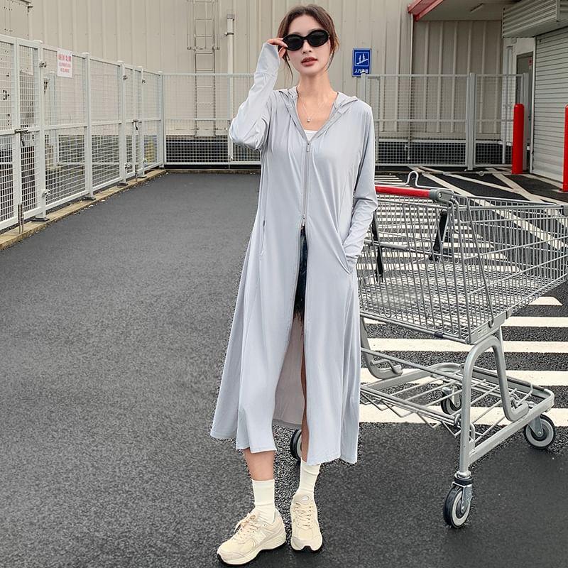 Long Sleeve Hooded Plain Sun Protection Zip-Up Long Jacket Product Image