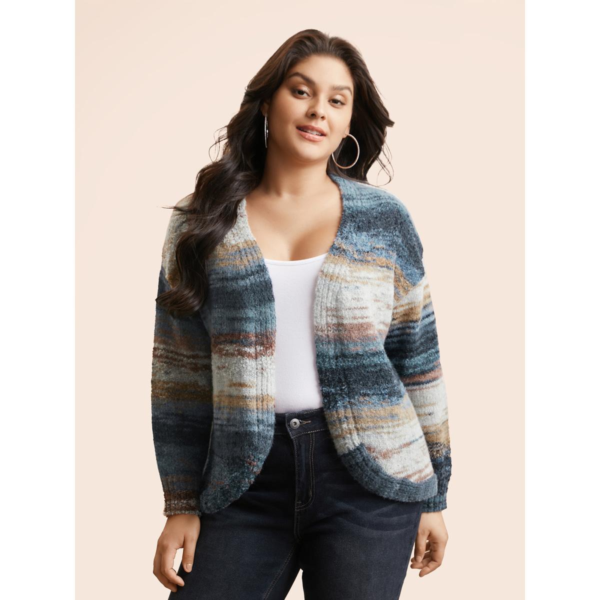 Plus Size Ombre Open Front Curved Hem Cardigan Aegean Women Leisure Loose Long Sleeve Casual Cardigans BloomChic 10/M Product Image