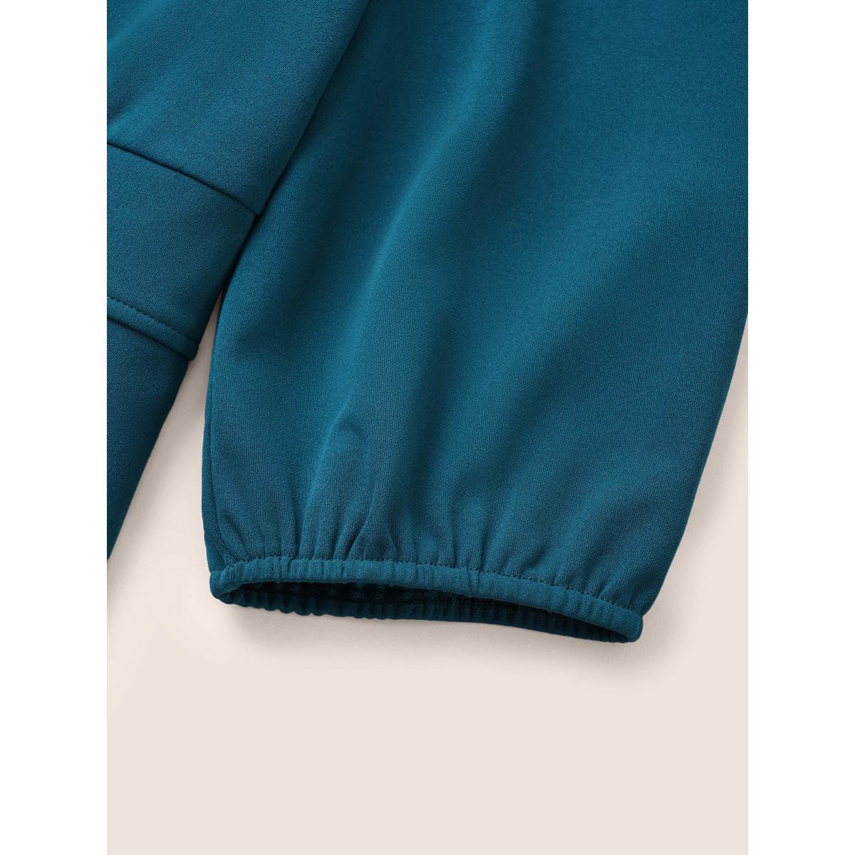 Plus Size Aegean Plain Plicated Detail Button Detail Blouse Women At the Office Elbow-length sleeve V-neck Work Blouses BloomChic 12/L Product Image