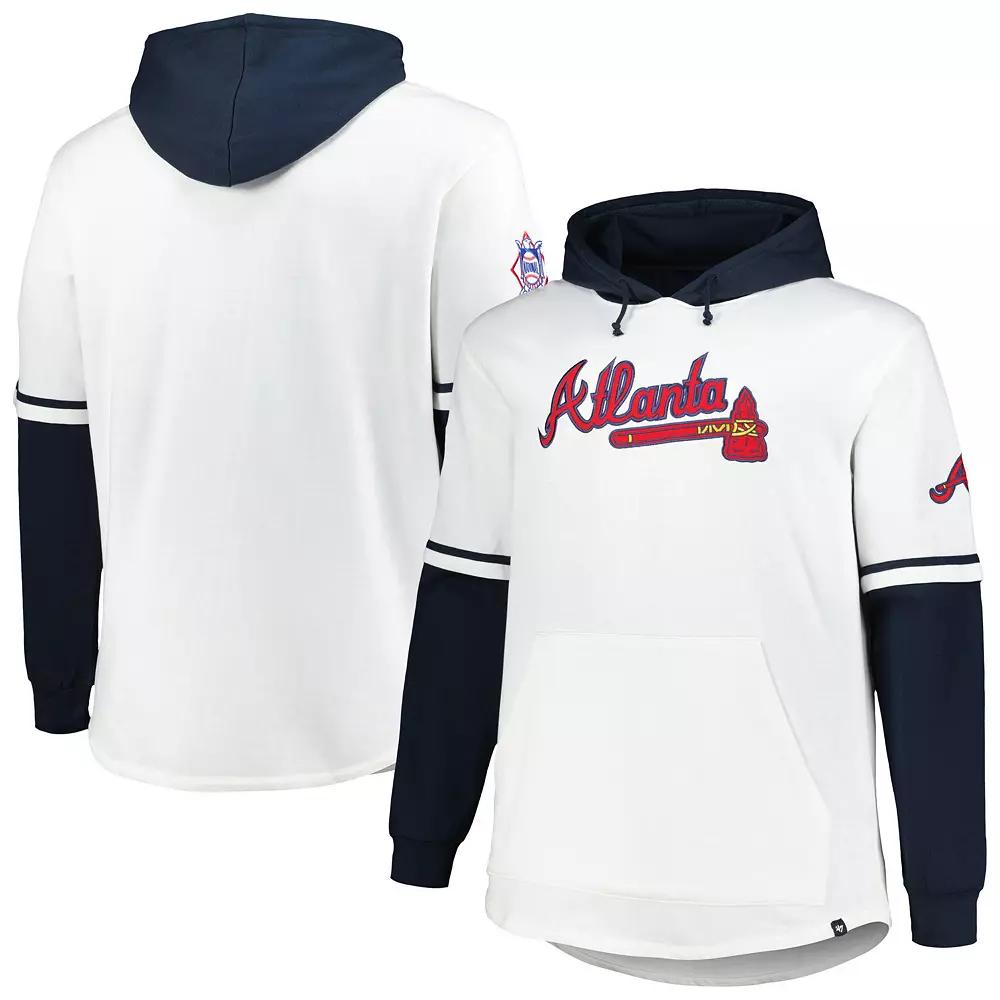 Men's '47 White/Navy Atlanta Braves Big & Tall Trifecta Shortstop Pullover Hoodie,  Product Image