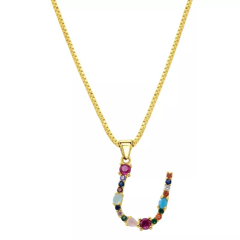 Adornia Gold Tone Multi Color Cubic Zirconia Initial Necklace, Women's,  Product Image