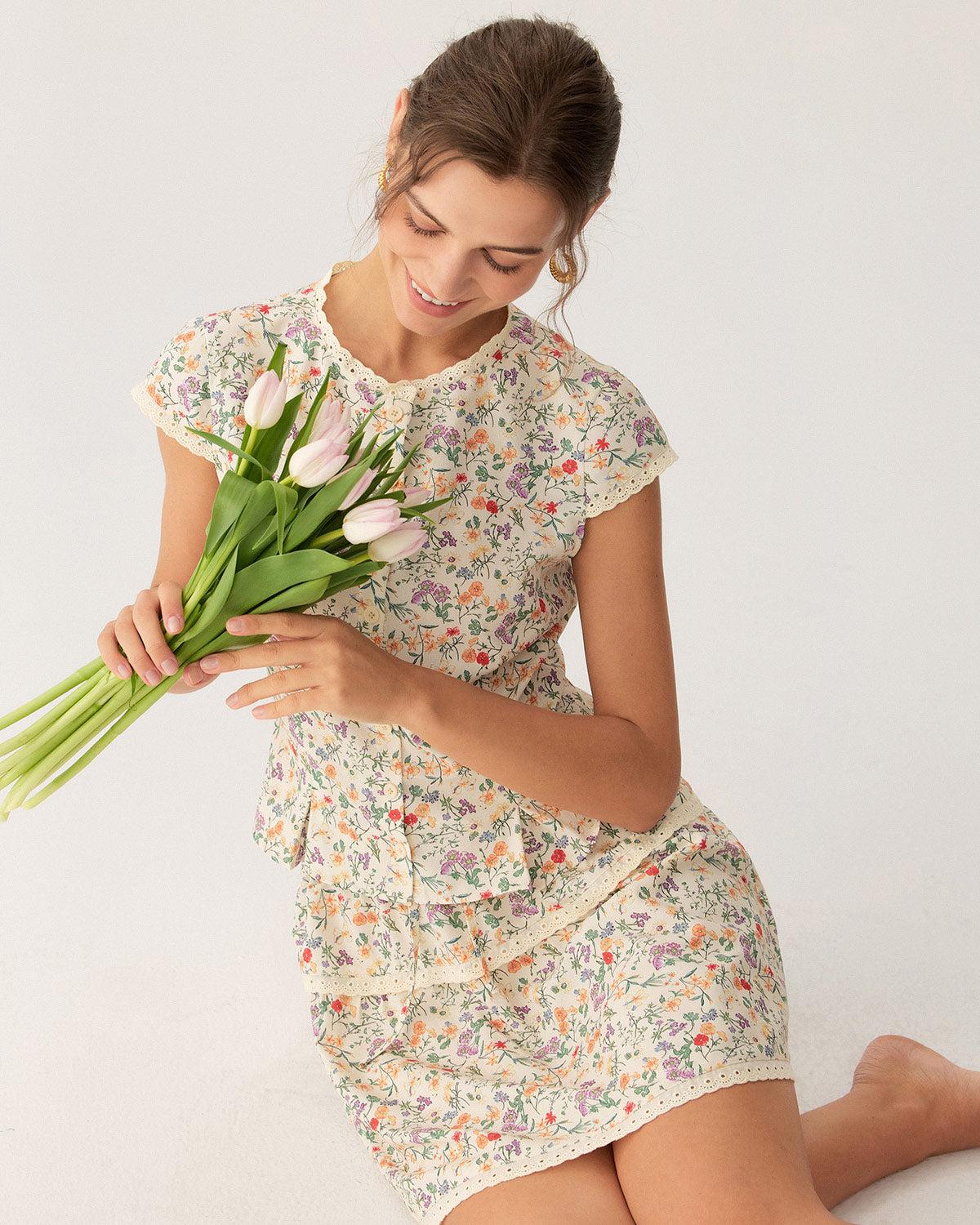 Floral Elastic Waist Ruched Mini Skirt Product Image