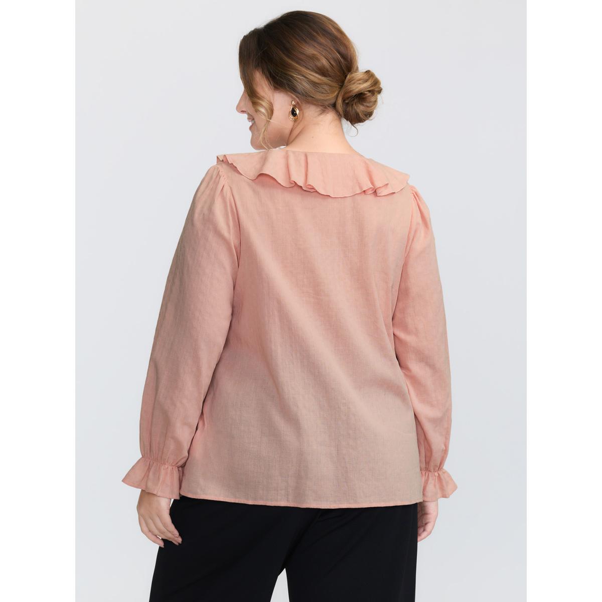 Plus Size Nudepink Textured Ruffled V-Neck Blouse Women Timeless Long Sleeve V-neck Elegant Blouses BloomChic 28/5X Product Image