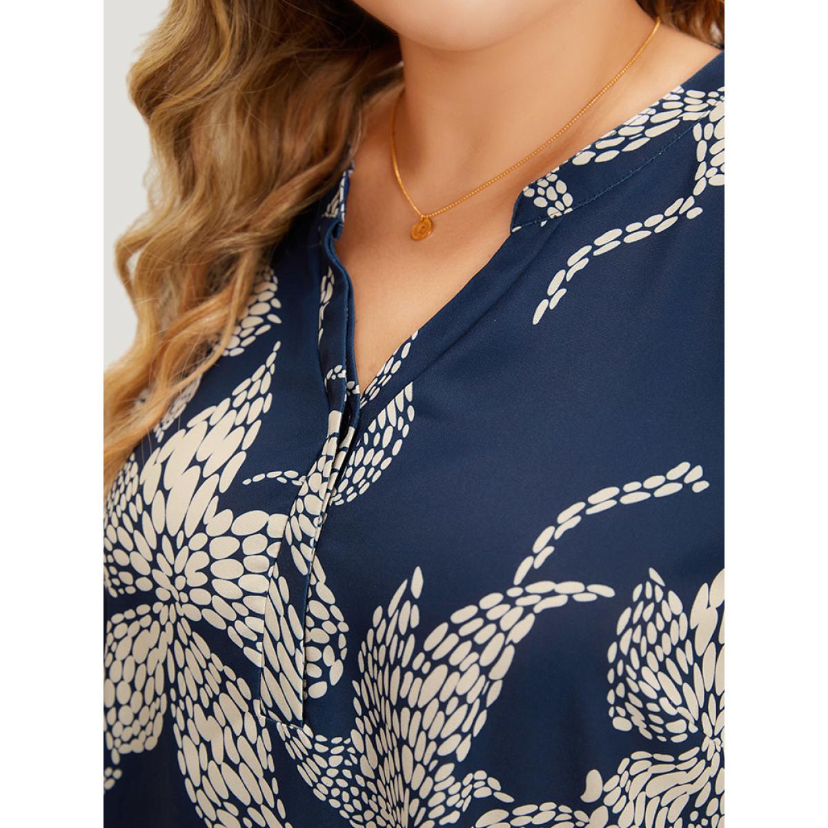 Plus Size Indigo Silhouette Floral Print Bell Sleeve Ruffle Trim Blouse Women Elegant Half Sleeve V-neck Dailywear Blouses BloomChic 22-24/3X Product Image