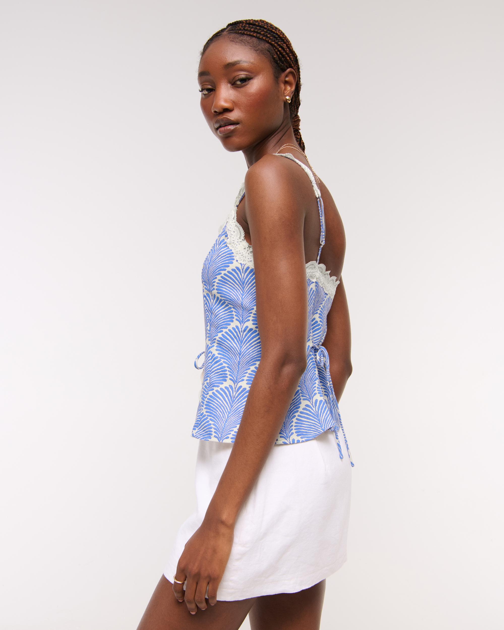 Lace-Trim Tie-Front Peplum Top Product Image