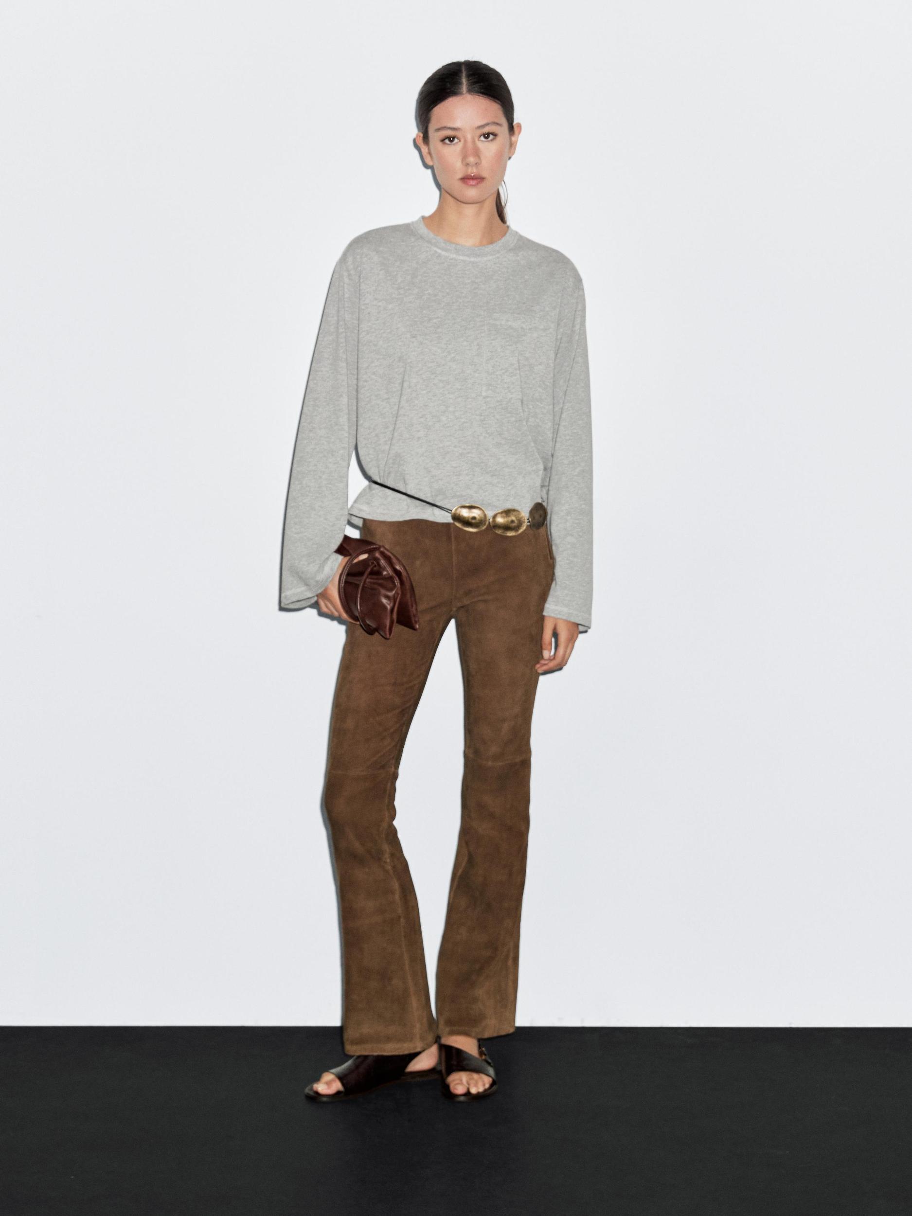 Flared suede leather trousers Product Image