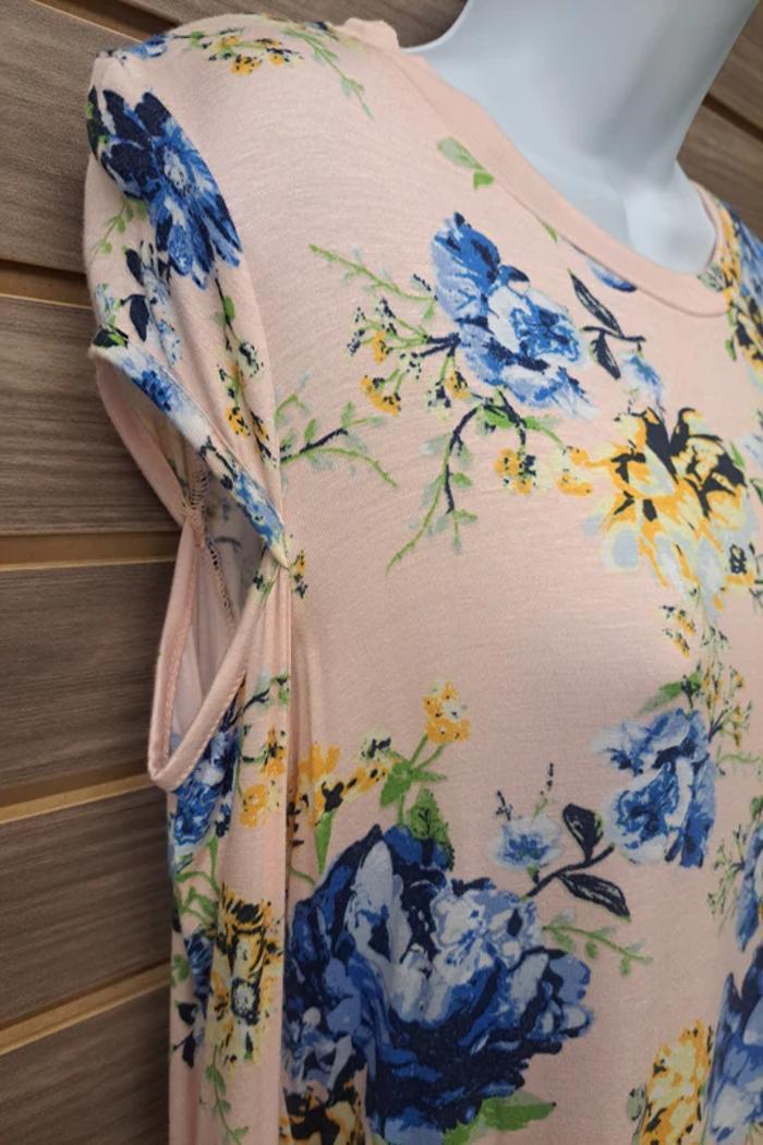 Pink Floral Cold Cap Shoulder Long Sleeve Product Image