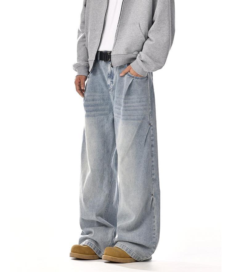 RT No. 12059 WASHED BLUE RELAX STRAIGHT DENIM JEANS Product Image