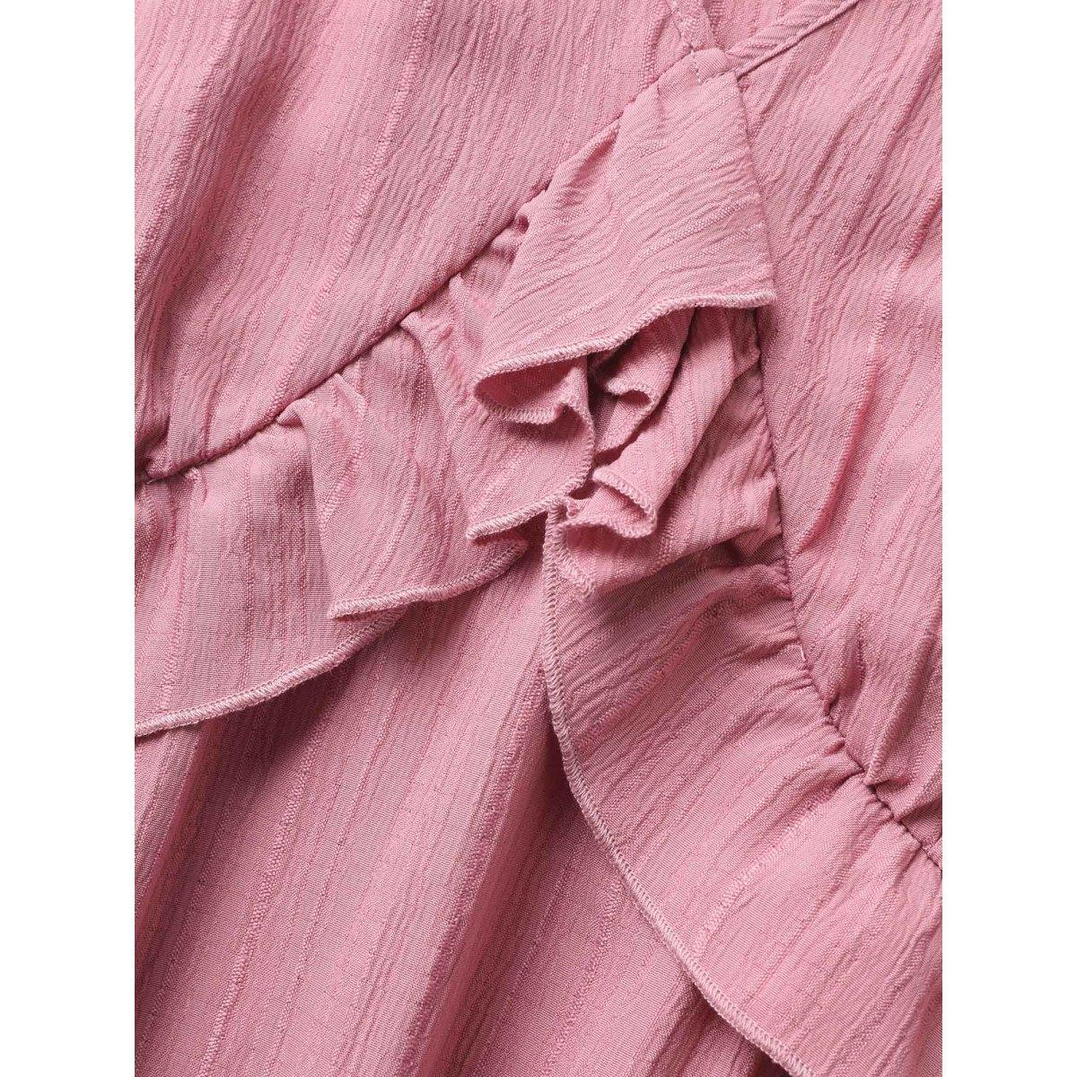 Plus Size Plain Textured Tiered Ruffle Sleeve Dress Beanpastepowder Women Elegant Tiered V-neck Cap Sleeve Curvy BloomChic 12/L Product Image