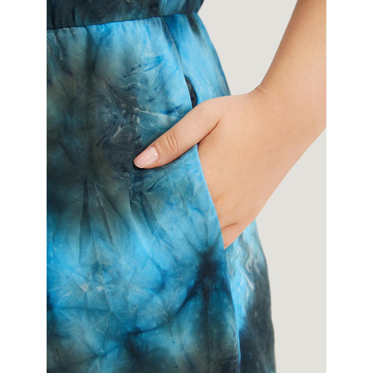 Plus Size Multicolor Tie Dye Button Up Ties Raglan Sleeve Jumpsuit Women Casual Short sleeve Round Neck Dailywear Loose Jumpsuits BloomChic 18-20/2X Product Image