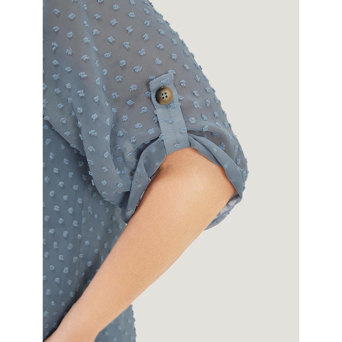 Plus Size Stone Polka Dot Crossover Hem Mesh Cuffed Sleeve Notched Blouse Women Office Half Sleeve Notched collar Dailywear Blouses BloomChic 10/M Product Image