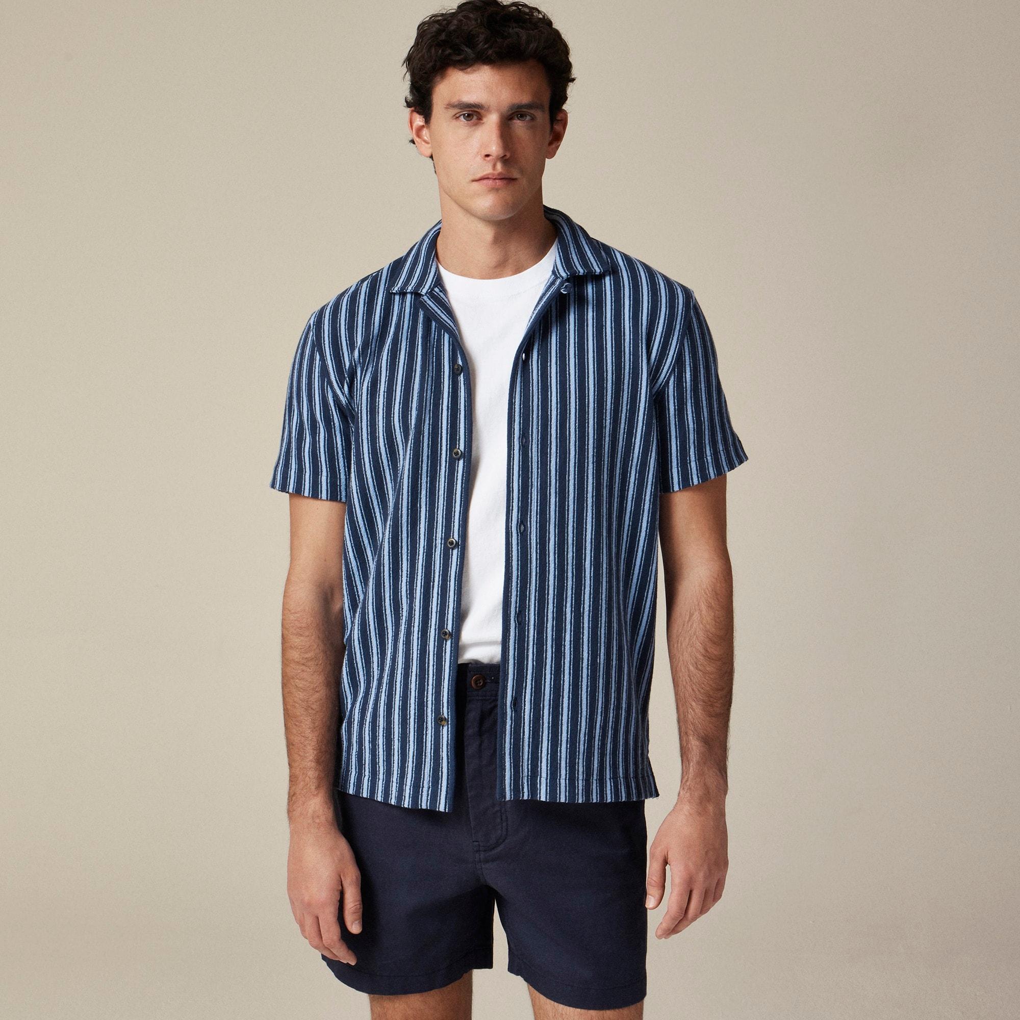 Textured camp-collar sweater-tee in stripe Product Image
