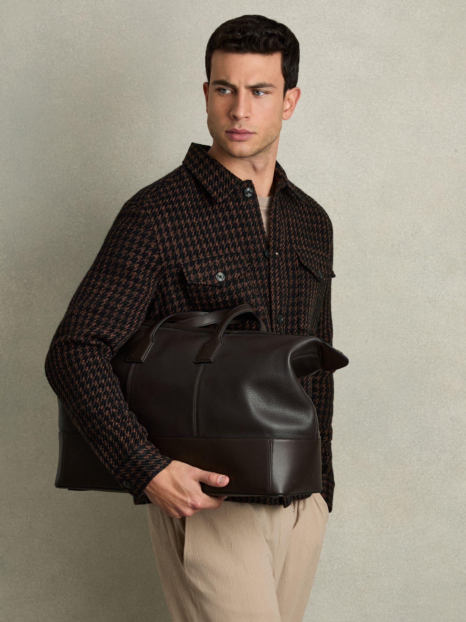 Brushed Houndstooth-Check Overshirt in Navy/Rust Product Image