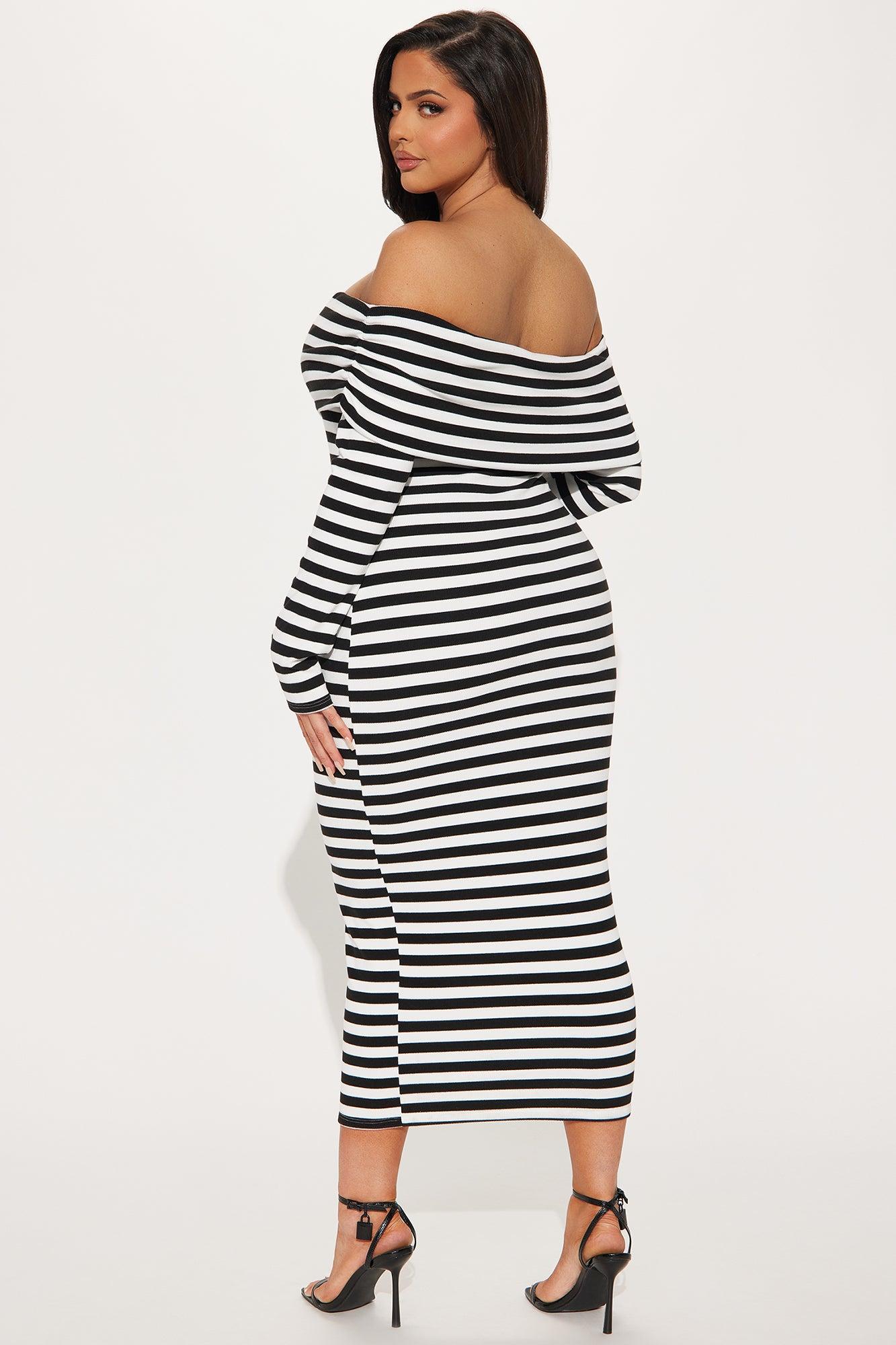 True Masterpiece Striped Midi Dress - Black/White Product Image