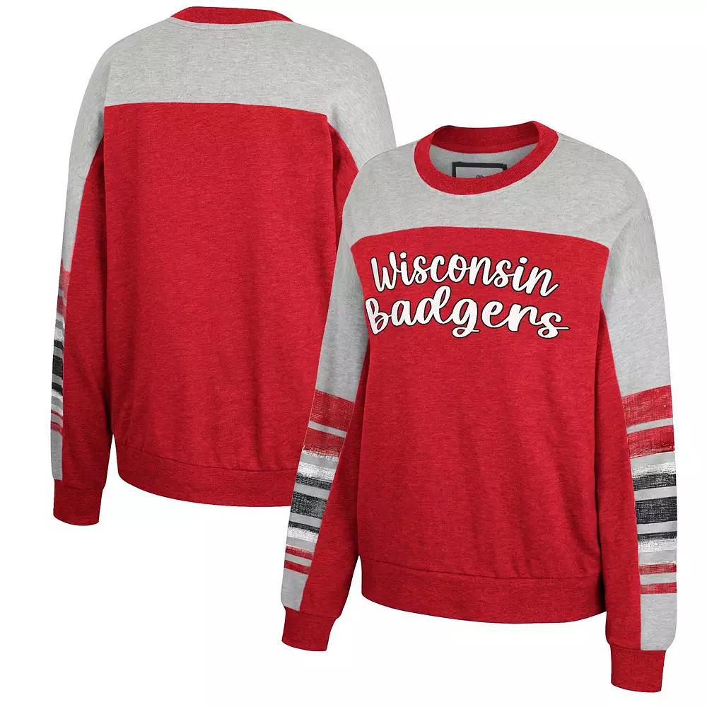 Women's Colosseum Red/Heather Gray Wisconsin Badgers Baby Talk Pullover Sweatshirt, Size: Small Product Image