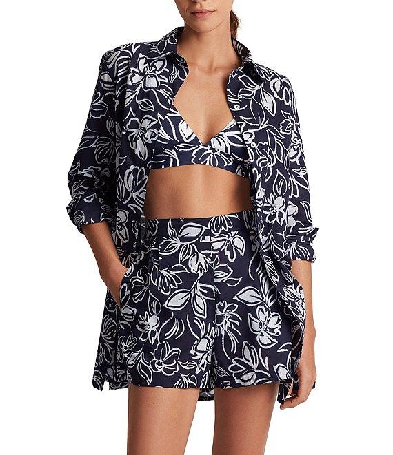 Lauren Ralph Lauren Allora Floral Cotton Voile Button Front Shirt & Pull-On Short Swim Cover-Up Product Image