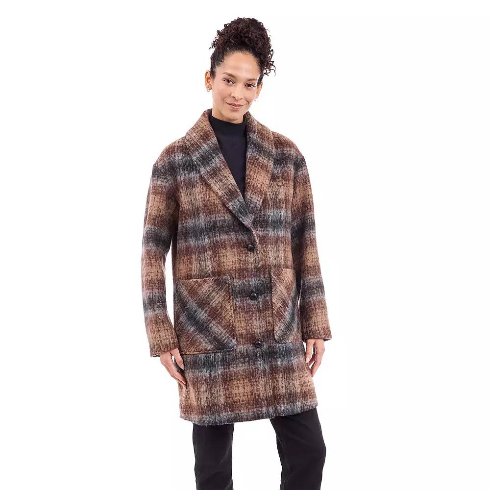 Women's BCBGeneration Faux-Wool Shawl Collar Coat, Size: Large, Brown Plaid Product Image