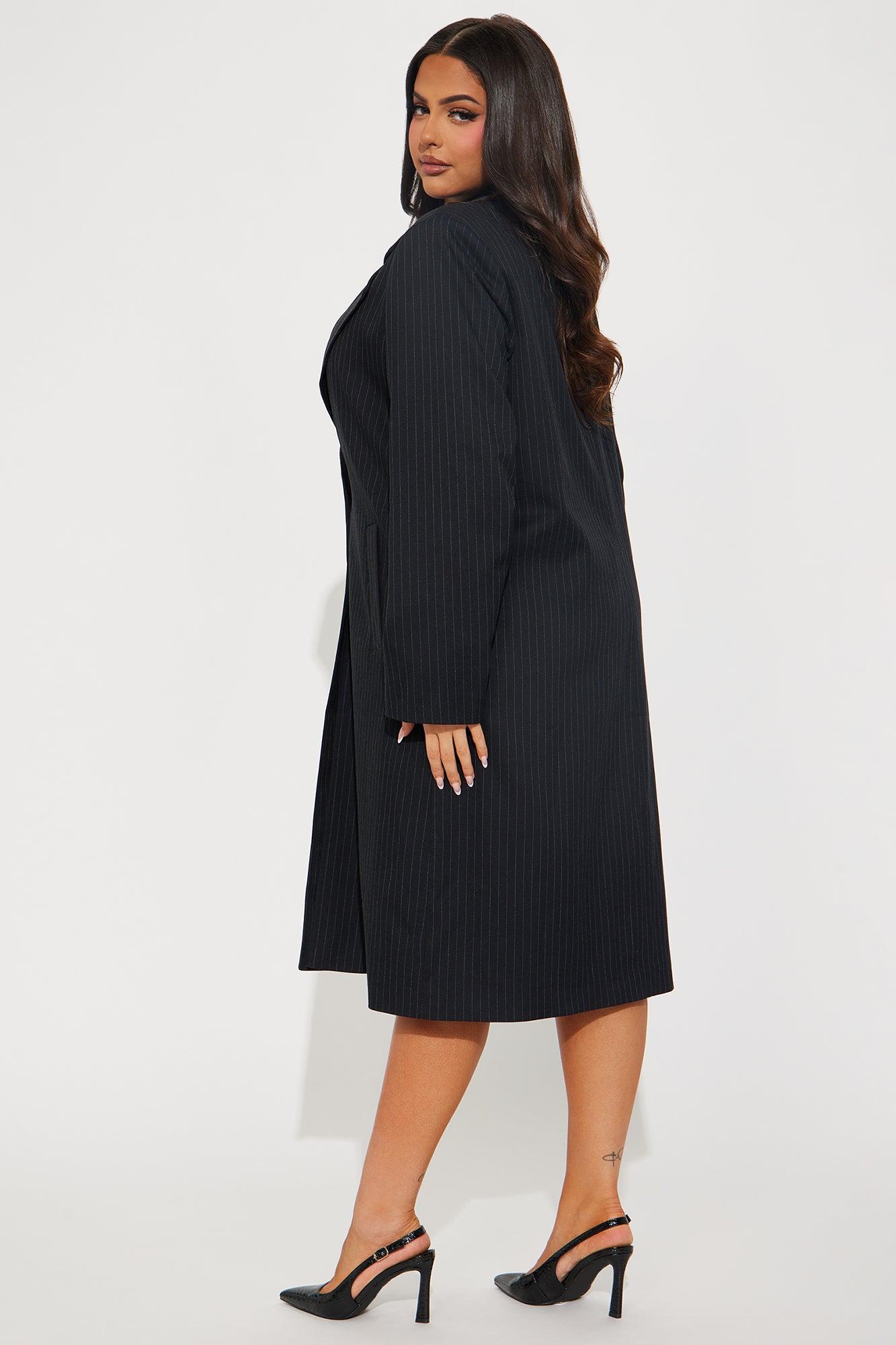 Business Plans Pinstripe Long Blazer - Black/combo Female Product Image
