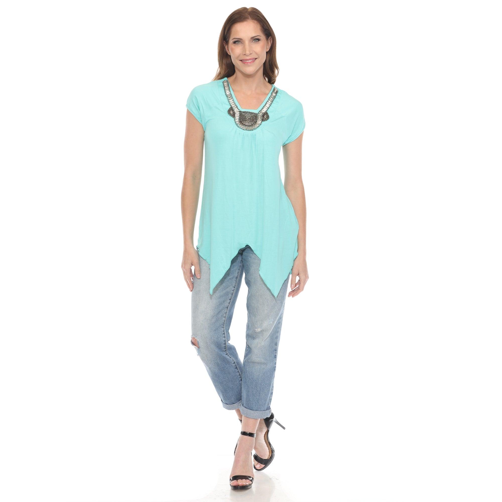 Mint Beaded Angled Hem Knit Top Product Image