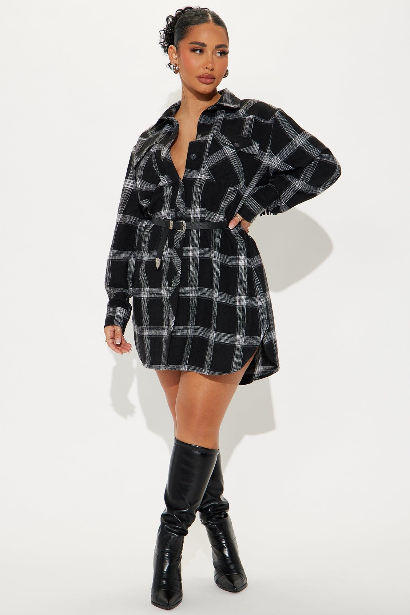 Jessie Flannel Shirt Dress - Black/White Product Image