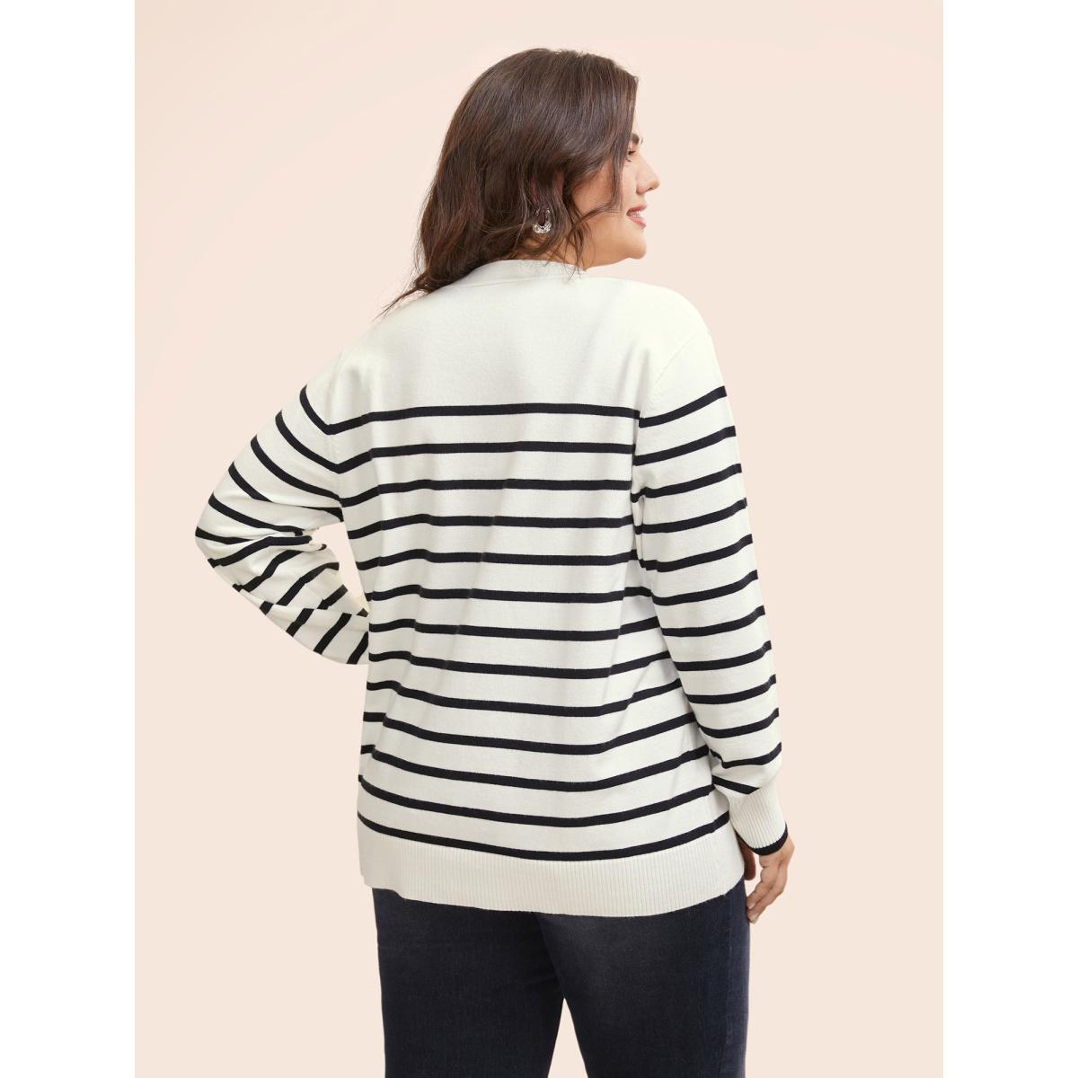Plus Size Supersoft Essentials Striped Button Up Cardigan Ivory Women Casual Loose Long Sleeve Everyday Cardigans BloomChic 14-16/1X Product Image