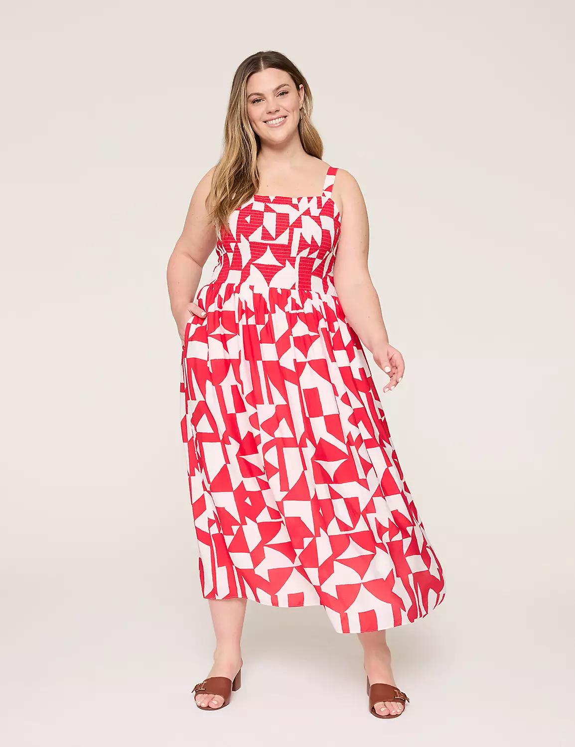 Smocked-Bodice Midi Dress Product Image