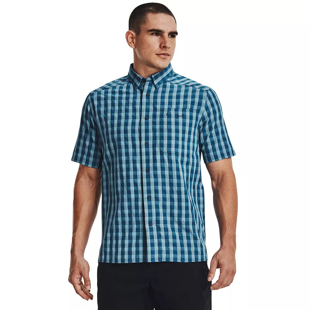 Men's Under Armour UPF 30 Drift Tide 2.0 Plaid Performance Short Sleeve Button-Down Shirt, Size: Small, Deep Product Image