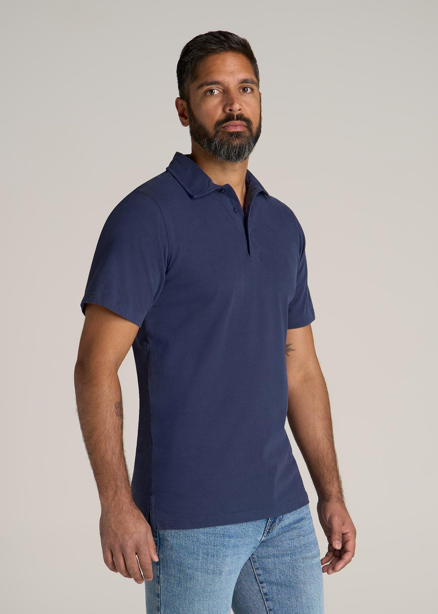 LJ&S Ultra Soft Short Sleeve Cotton Polo for Tall Men in Vintage Midnight Navy Male Product Image