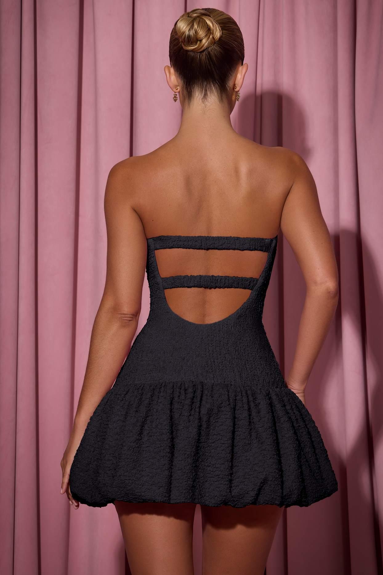 Cut-Out Bubble Hem Corset Mini Dress in Black Product Image