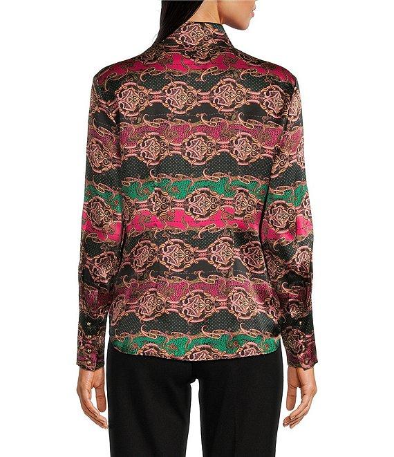 tyler boe Chloe Silk Charmeuse Cheetah Status Button Down Collar Long Sleeve Top Product Image