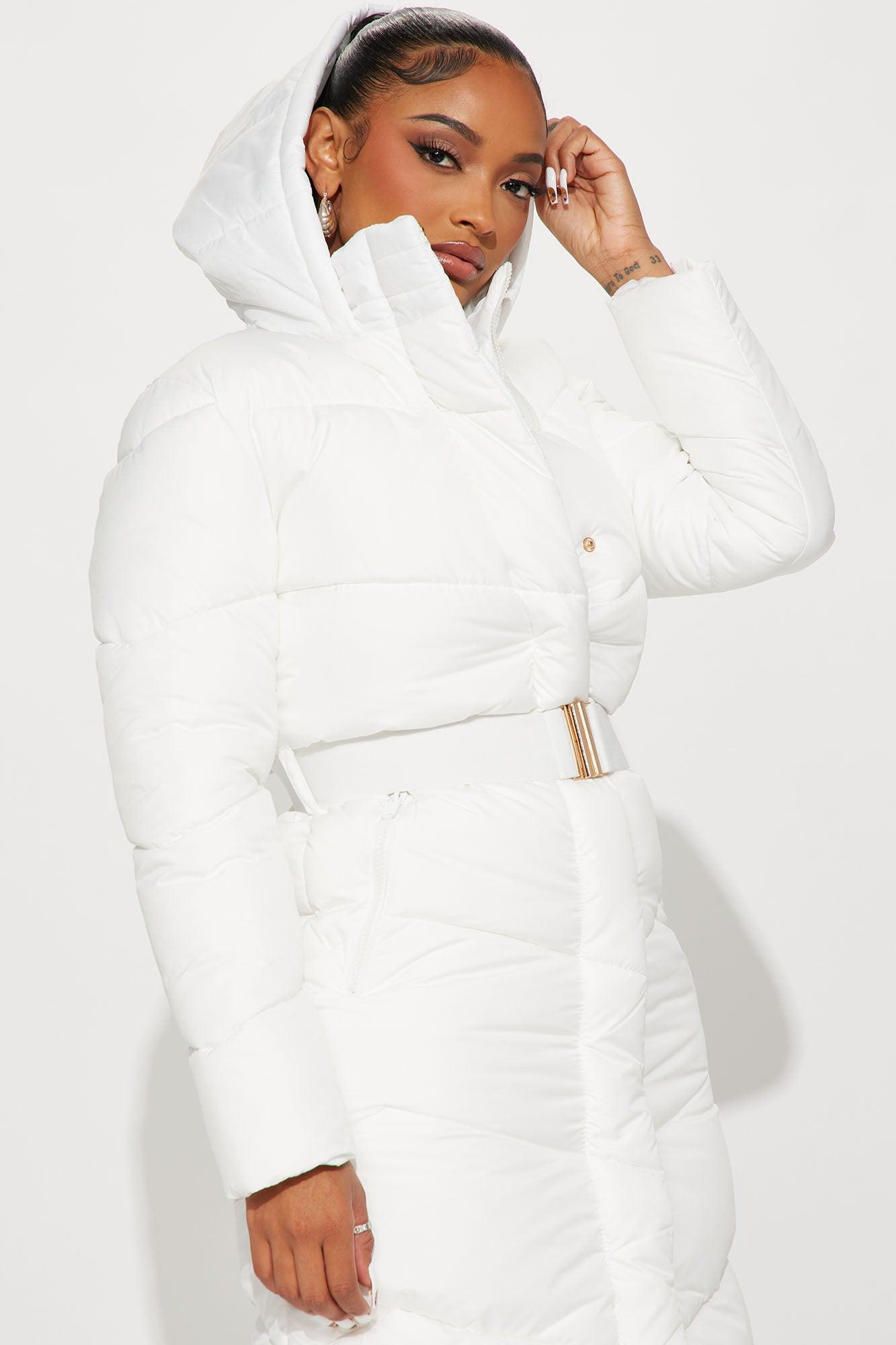 Snow Style Belted Puffer Jacket - White Product Image