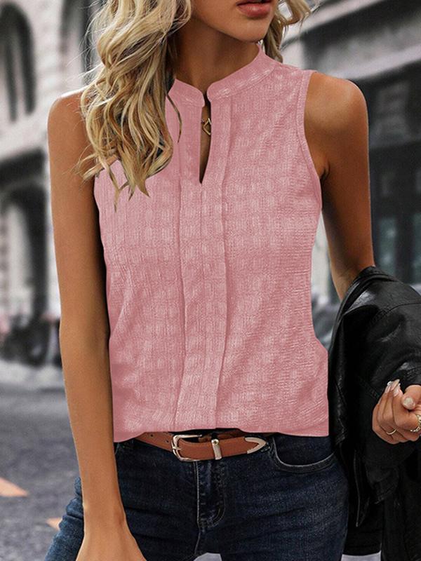 Loose Sleeveless Solid Color V-Neck Vest Top Product Image