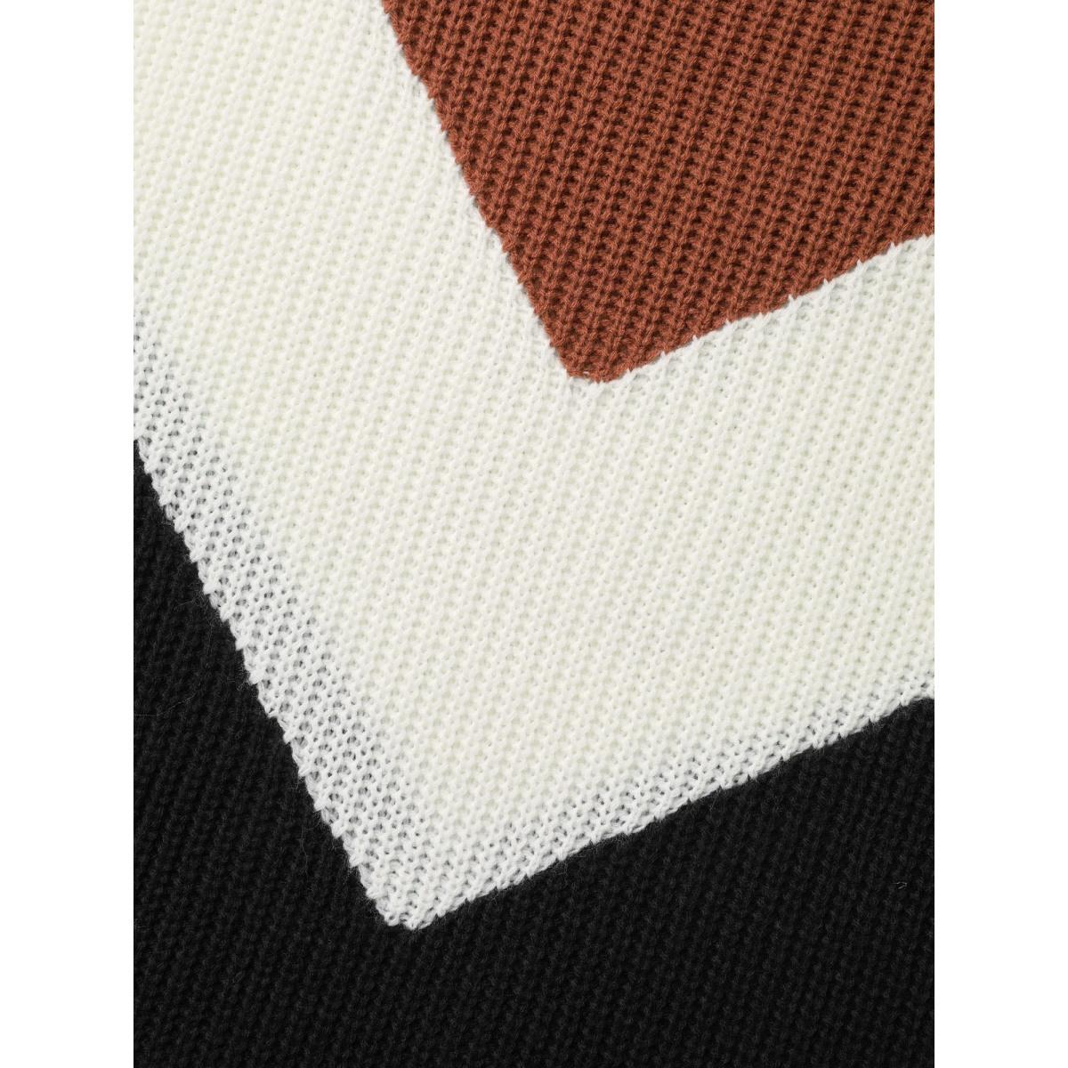 Plus Size Colorblock Contrast Lantern Sleeve Pullover Yellowishbrown Women Casual Loose Long Sleeve Round Neck Everyday Pullovers BloomChic 28/5X Product Image