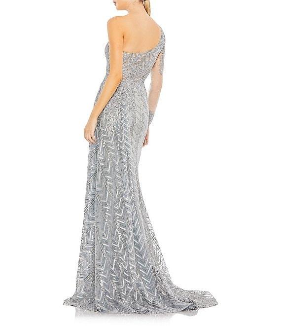 Mac Duggal Embellished Mesh One Shoulder A-Line Gown Product Image