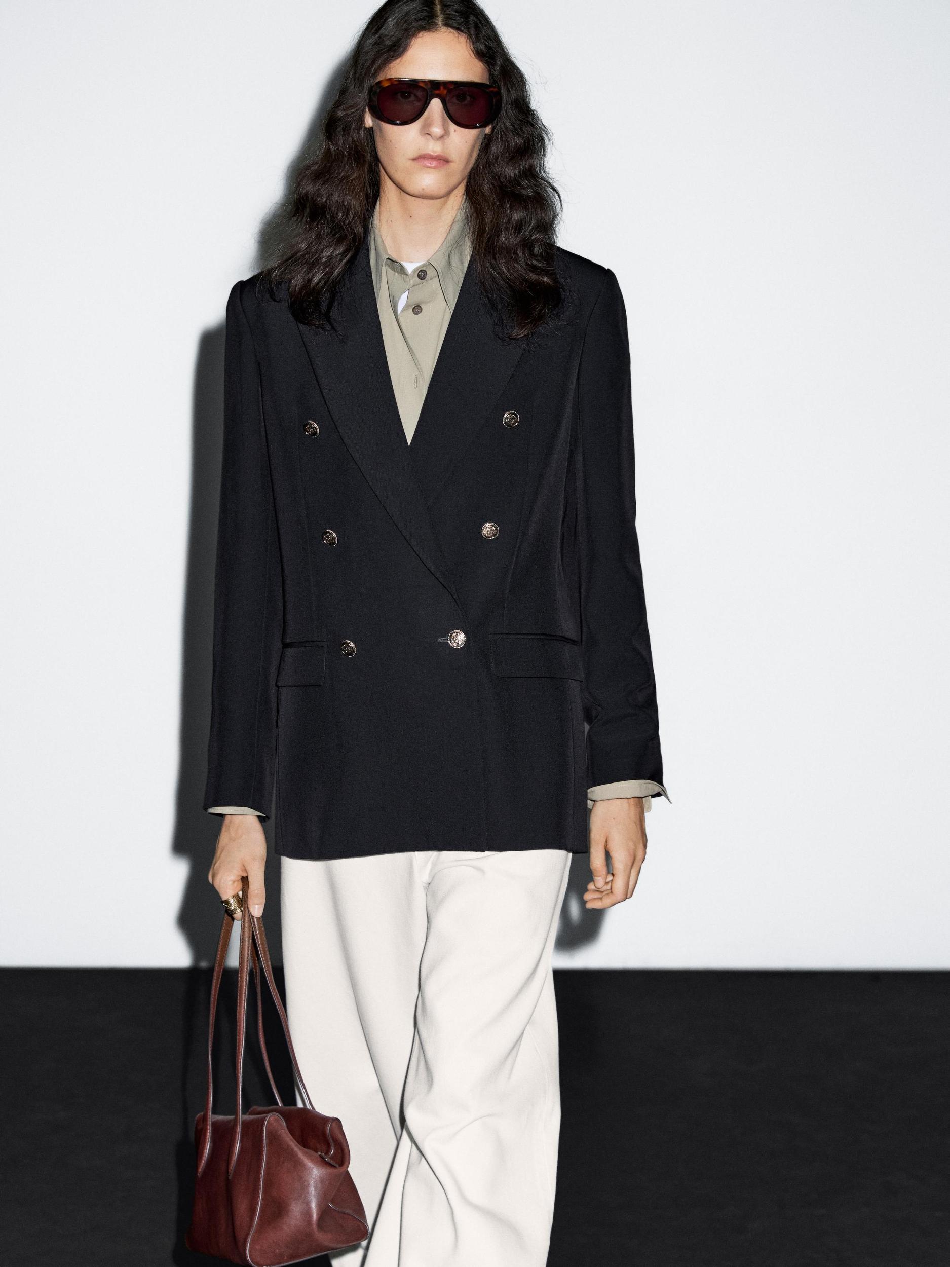 Wool blend blazer with gold buttons Product Image