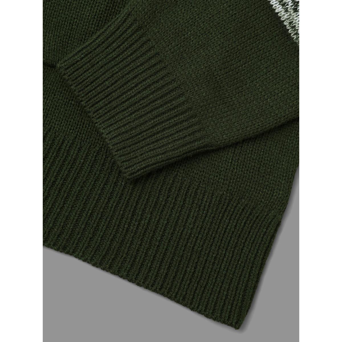 Plus Size Heather Colorblock Contrast Patched Pocket Cardigan ArmyGreen Women Casual Loose Long Sleeve Everyday Cardigans BloomChic 28/5X Product Image