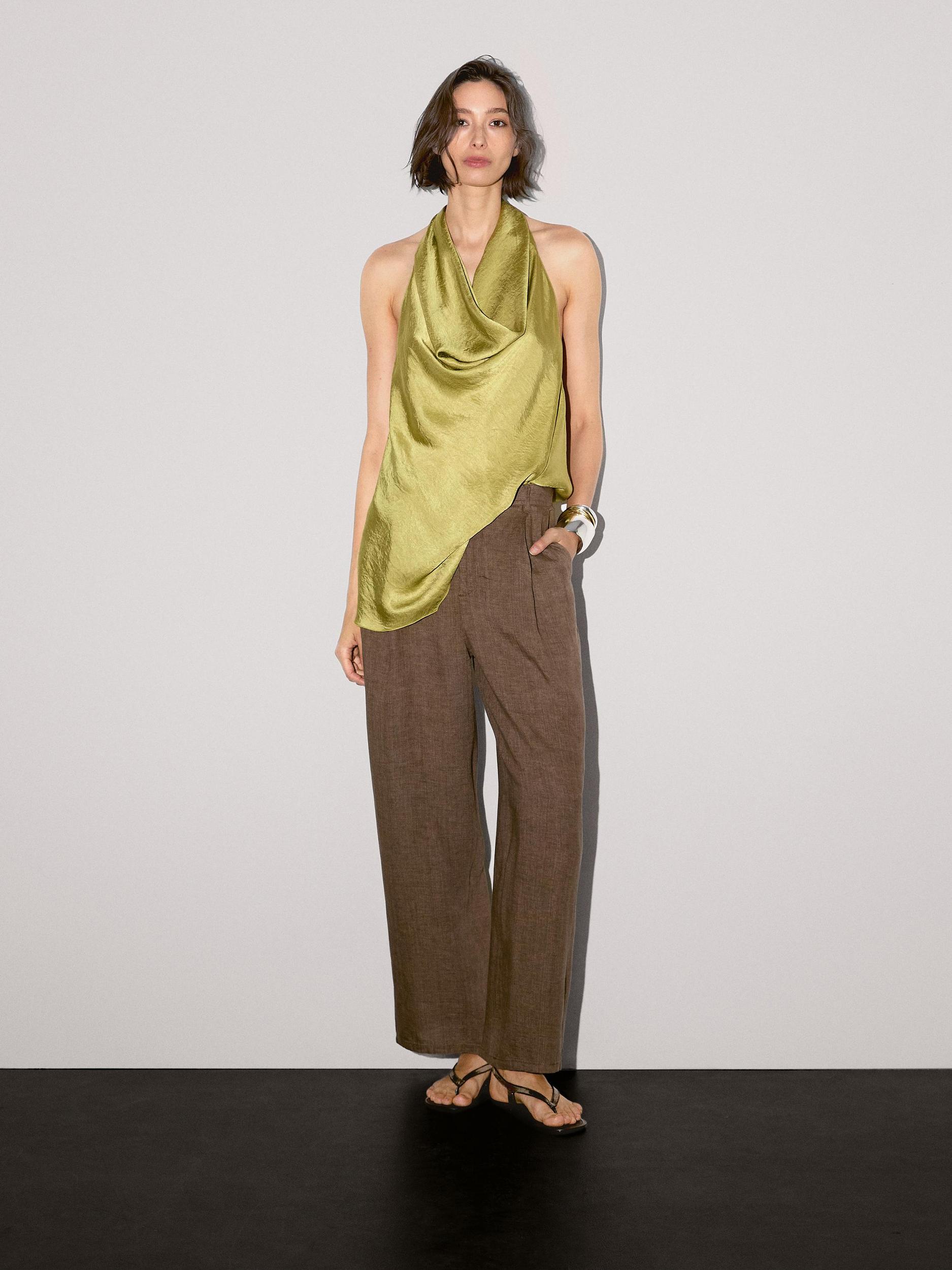 100% linen wide-leg trousers Product Image