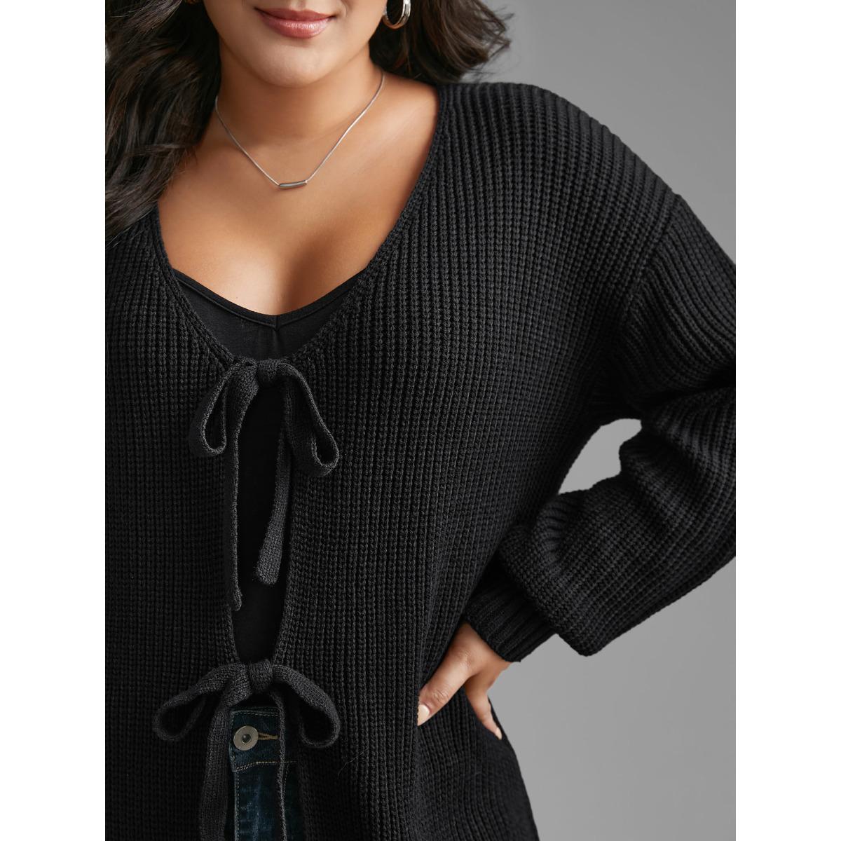 Plus Size Supersoft Essentials Solid Tie Knot Cardigan Black Women Casual Bodycon Long Sleeve Everyday Cardigans BloomChic 18-20/2X Product Image