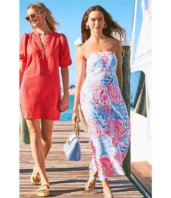 Lilly Pulitzer Mialeigh Linen Half Placket Elbow Puff Sleeve Popover Dress Product Image