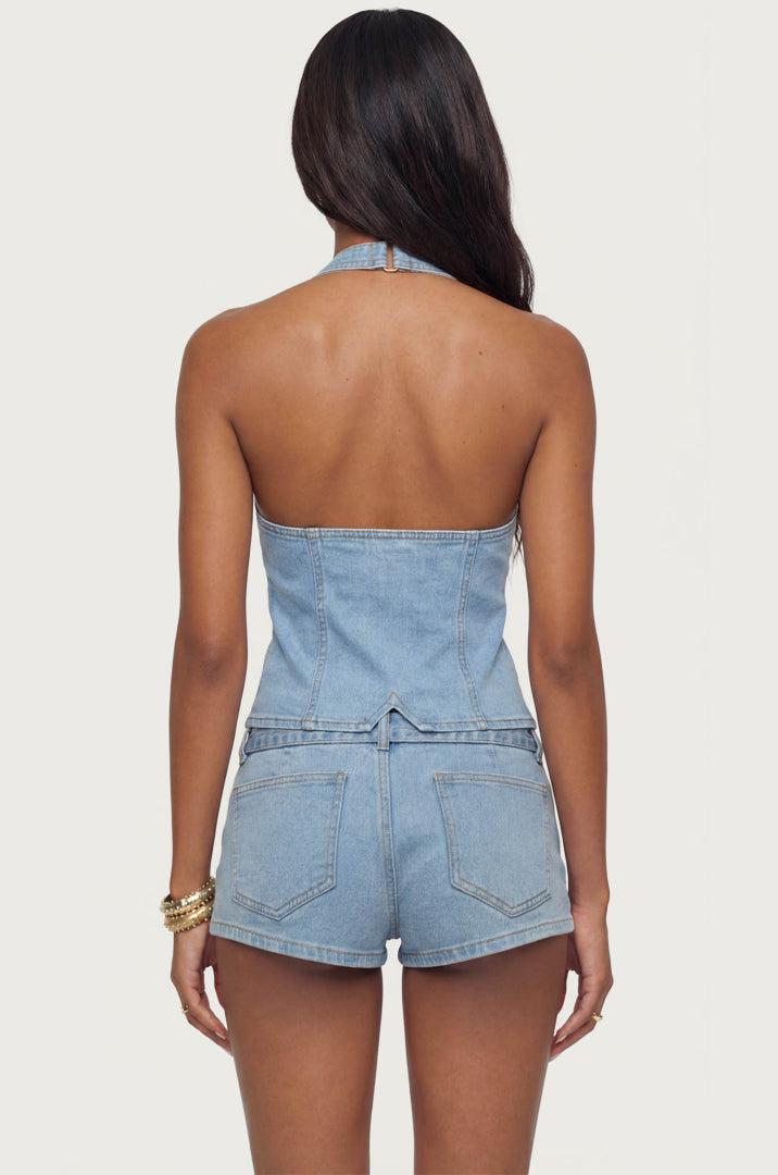 Ciel Split Front Denim Halter Top Product Image